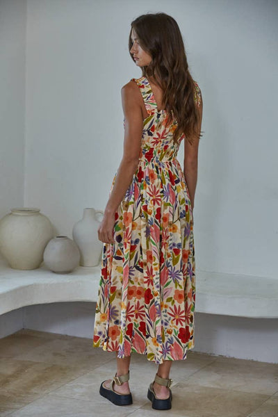 Woven Cotton Rayon Floral Print Sleeveless Dress