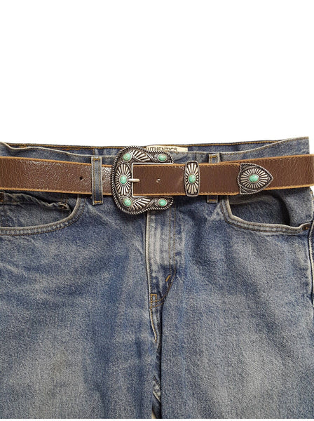 Vintage Leather belt with Western Buckle Set