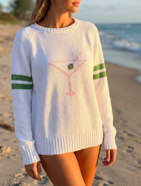 Martini Time Campus Sweater in Pink/Green