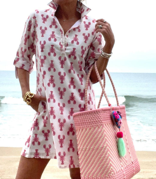 3/4 Sleeve Sconset Lobster Print Dress
