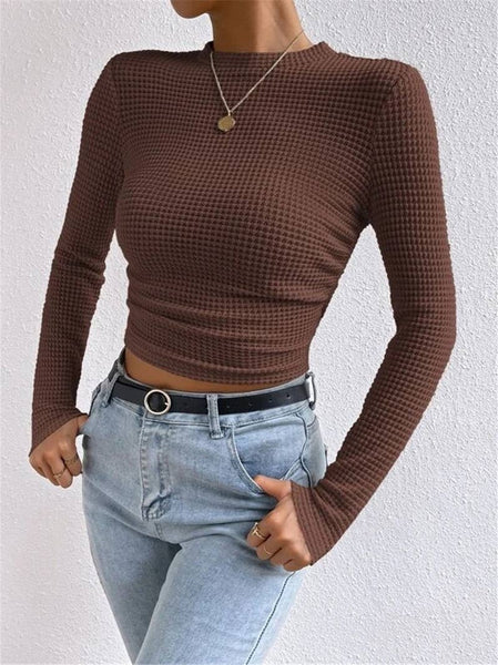 Waffle slim fit crewneck long sleeve t-shirt
