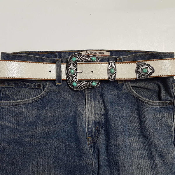 Vintage Leather belt with Western Buckle Set