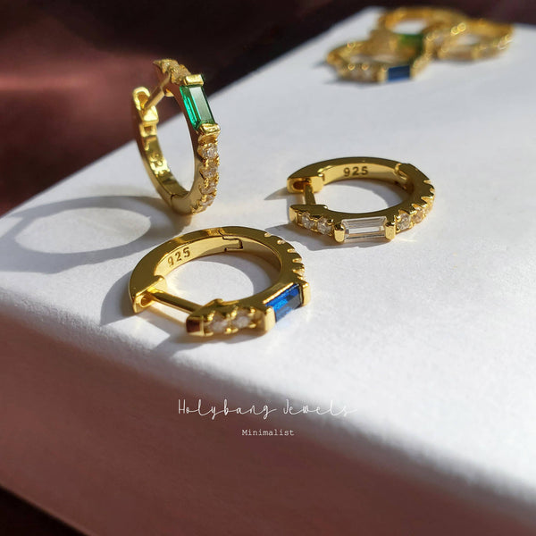 GEMSTONE BAGUETTE HOOPS - E-HT1003