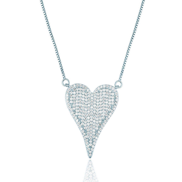 18K Gold Filled Heart Pendant Box Chain Necklace With Clear Micro CZ Stones (G168)