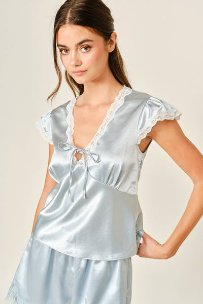 AJT6049 SATIN LACE V NECK TOP