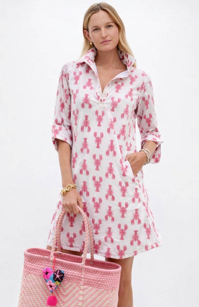 3/4 Sleeve Sconset Lobster Print Dress