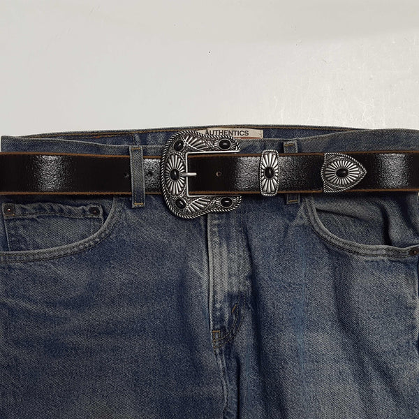 Vintage Leather belt with Western Buckle Set