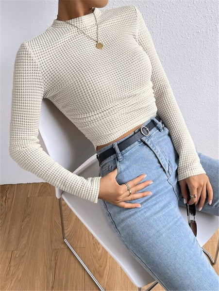 Waffle slim fit crewneck long sleeve t-shirt