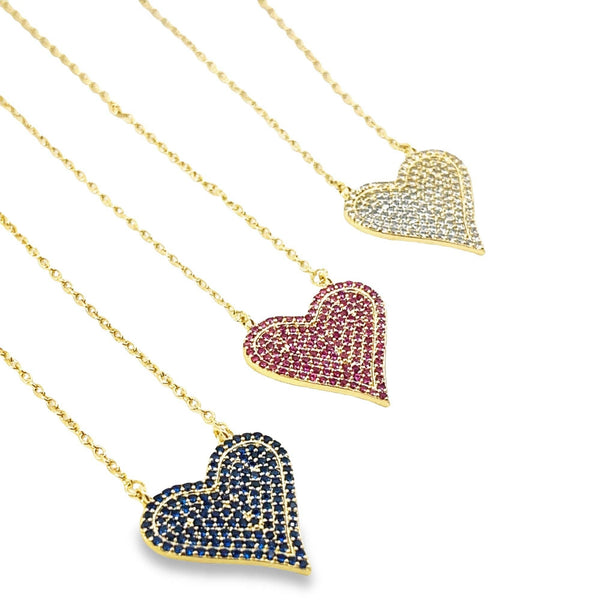 Pave CZ Heart Charm Necklace (H172)