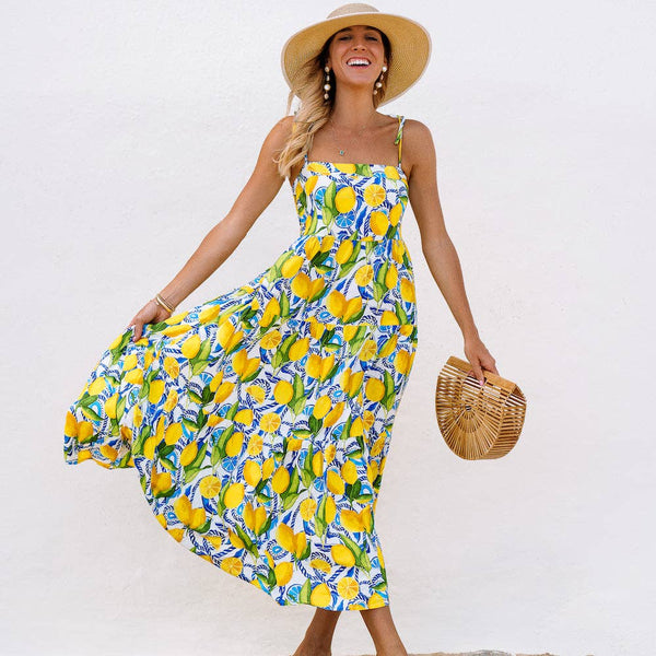 Womens Lemon Print Resort Dress