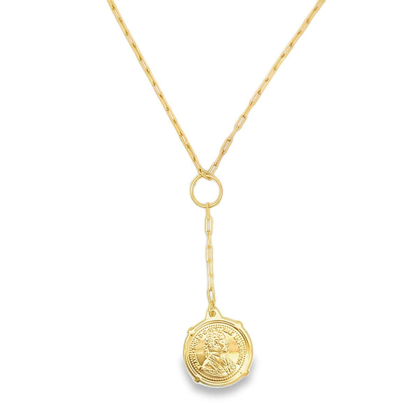3mm Paper Clip Chain Necklace With Coin Pendant (G154)