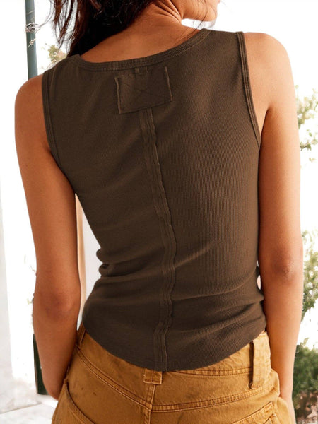 Scoop Neck Wide Strap Raw Edge Layering Tank Top
