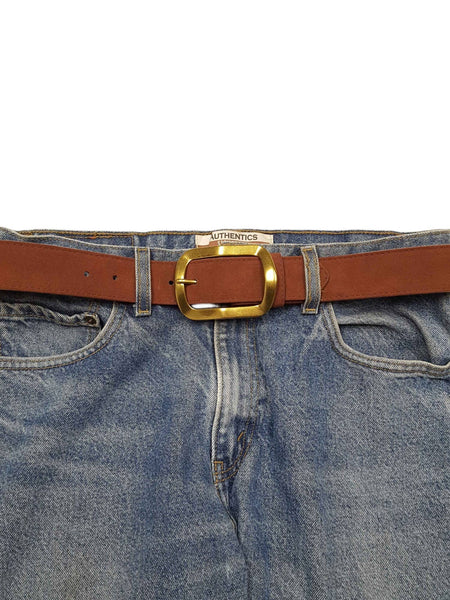 Genuine Suede Leather Belt w. classic Rectangular Buckle