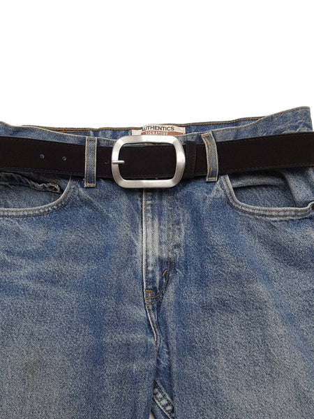 Genuine Suede Leather Belt w. classic Rectangular Buckle