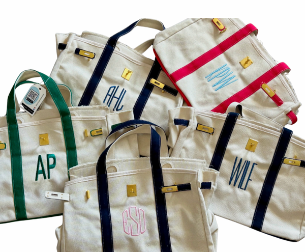 Canvas Tote Bag w/ Gold Buckle Hardware - Navy