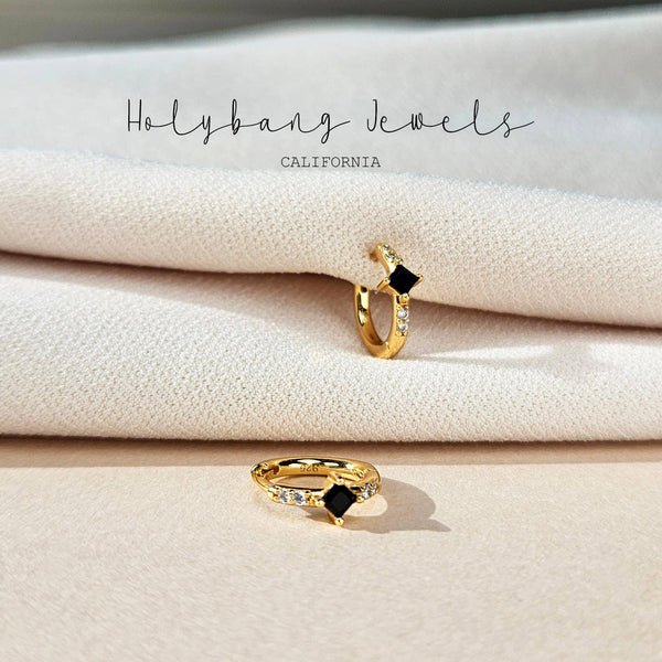 BLACK CZ HUGGIE EARRINGS - E-H1166