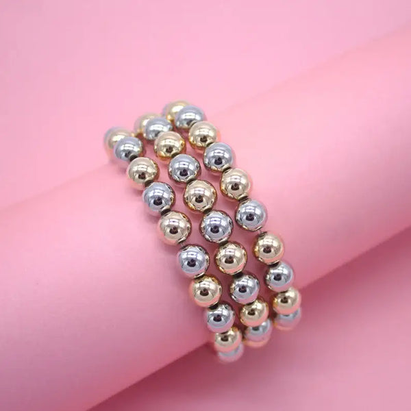 TWO TONED 8mm Beaded Bracelet (I77A)