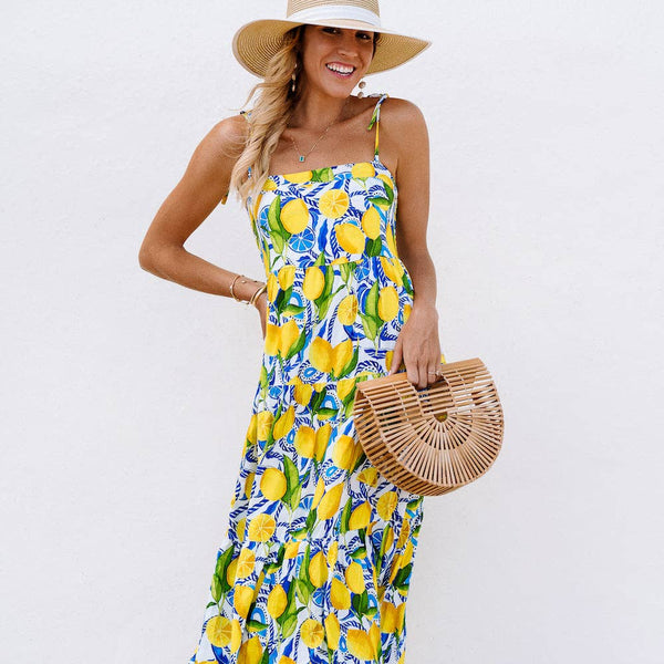 Womens Lemon Print Resort Dress