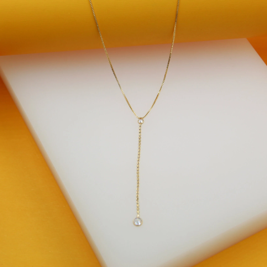 18k Gold Filled CZ Dangle Choker Necklace (H77)