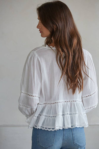 Woven Cotton V-Neck Quarter Sleeve Top