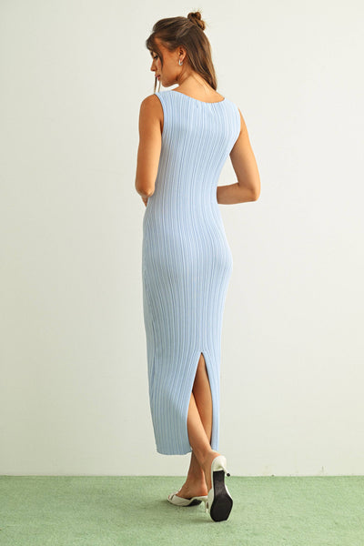 D2997   PATTERNED RIB KNITTED LONG DRESS