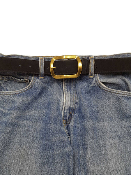 Genuine Suede Leather Belt w. classic Rectangular Buckle