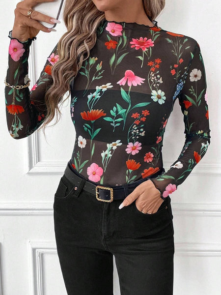 Women's sexy leopard print mesh T-shirt tops