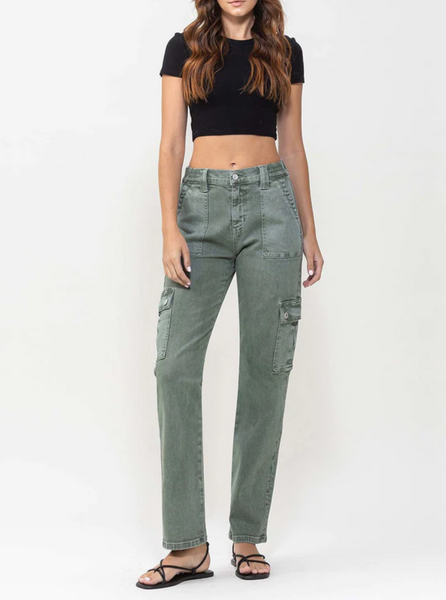 Mid rise straight w/ cargo pocket detail army green