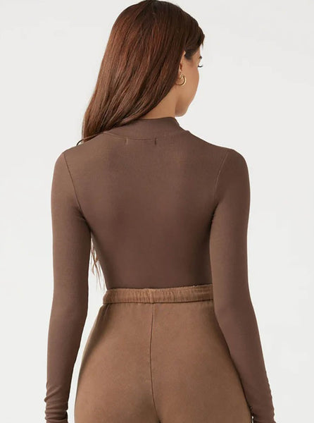 Half Zip Mock Brown