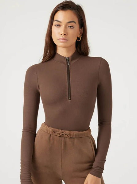 Half Zip Mock Brown