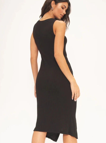 Lana Asymmetrical Ruched Tank Dress Black